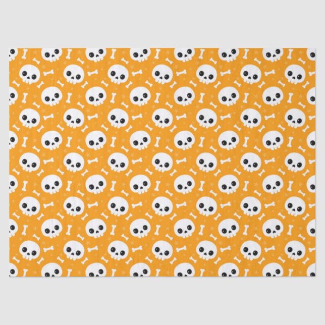 Papel De Seda Cute Skull & Bones Padrão de Halloween (Frente )