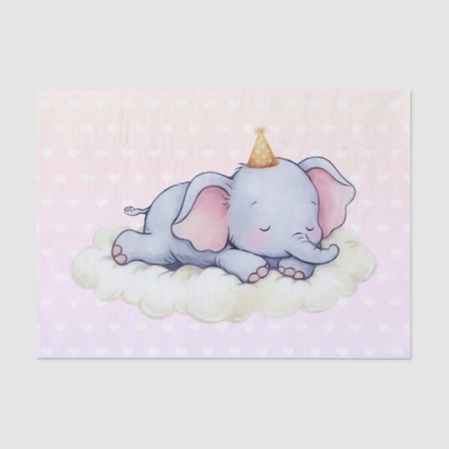 Papel De Seda Cute Sleeping Baby Elephant Baby Shower (Frente )
