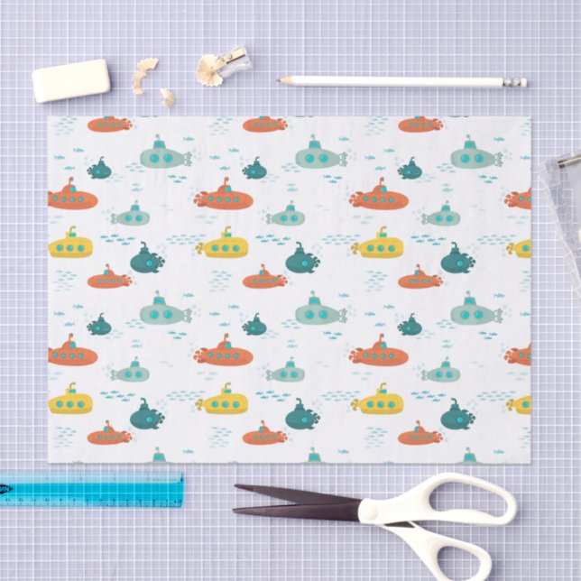 Papel De Seda Cute Submarine Nautical Deep Sea Fish Pattern (Arte )