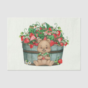 Papel De Seda Cute Teddy Bear and Rustic Strawberry Basket