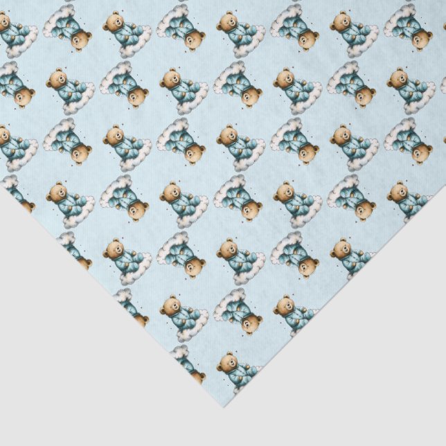 Papel De Seda Cute Teddy Bear on a Cloud Blue PJs (Detalhes)