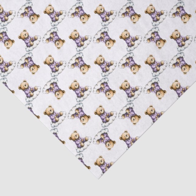 Papel De Seda Cute Teddy Bear on a Fluffy Cloud Purple PJs (Detalhes)