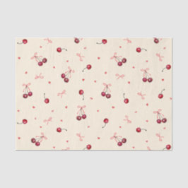 Papel De Seda Cute Vermelho Rosa Cerejas Corações Laços em Creme