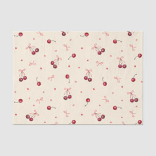 Papel De Seda Cute Vermelho Rosa Cerejas Corações Laços em Creme