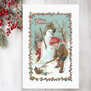 Papel De Seda Cute Vintage Children e Snowman