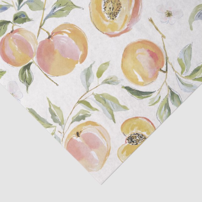 Papel De Seda Cute Watercolor Leafy Peach Botanical (Detalhes)