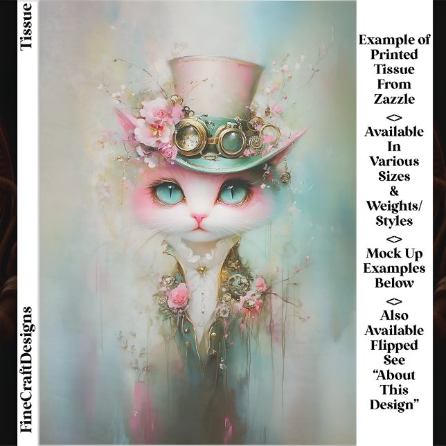 Papel De Seda Cute Whimsical Cat in Steampunk Hat EE8L Decoupage (Criador carregado)