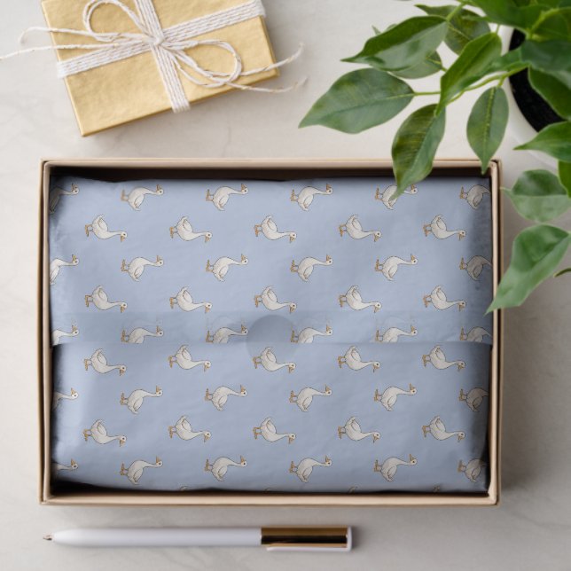 Papel De Seda Cute White Goose Pattern Blue (Presente)