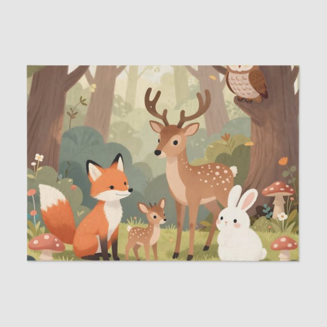 Papel De Seda Cute Woodland Animals Nursery Scene (Frente )