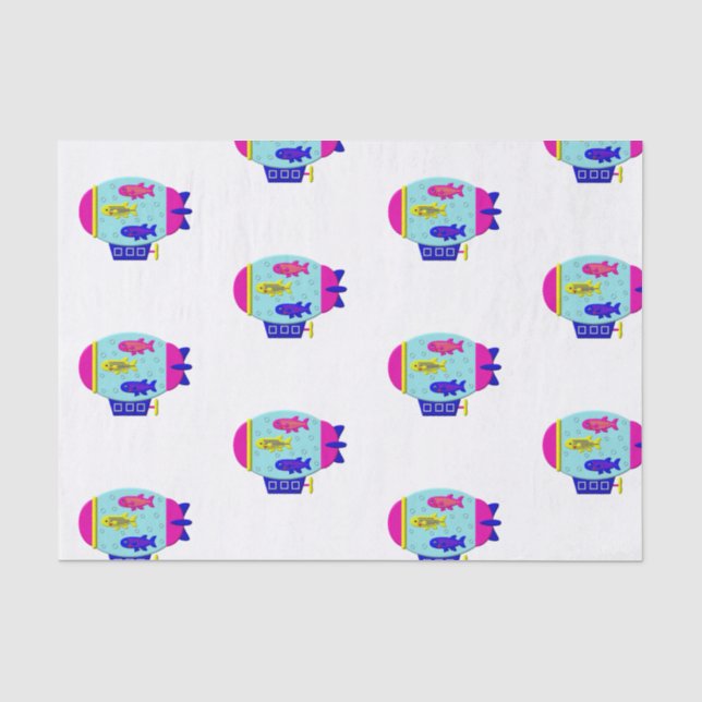 Papel De Seda Cute Zebra Fish in a Zeppelin (Frente )