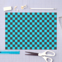 Papel De Seda Cyan and charcoal checkerboard pattern