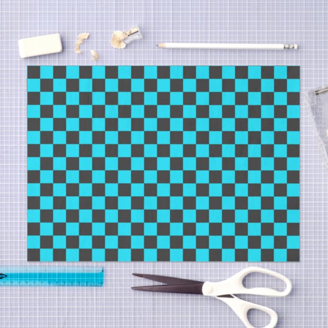 Papel De Seda Cyan and charcoal checkerboard pattern (Arte )