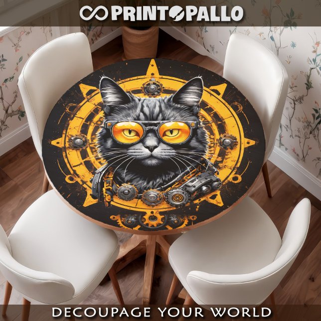 Papel De Seda Cyberpunk Steampunk cat com óculos - (Criador carregado)