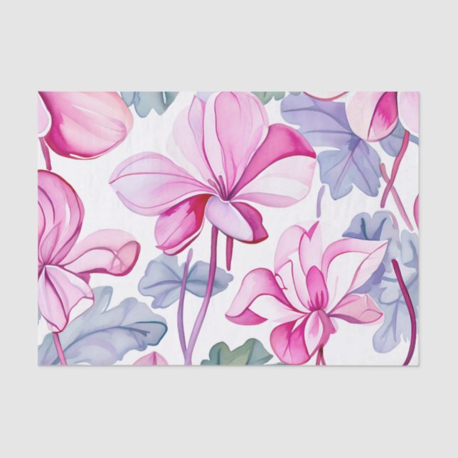 Papel De Seda Cyclamen Floral em Delicate Pink e White (Frente )