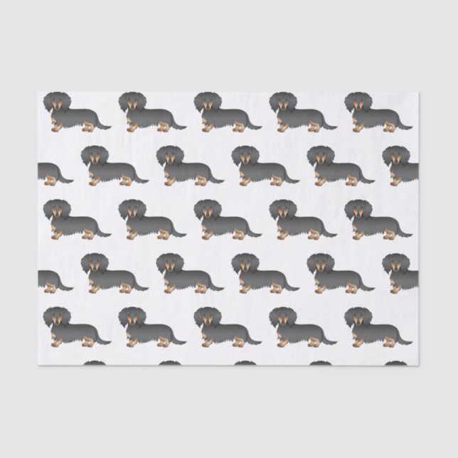 Papel De Seda Dachshund de Cabelo Longo Preto e Castanho Padrão  (Frente )
