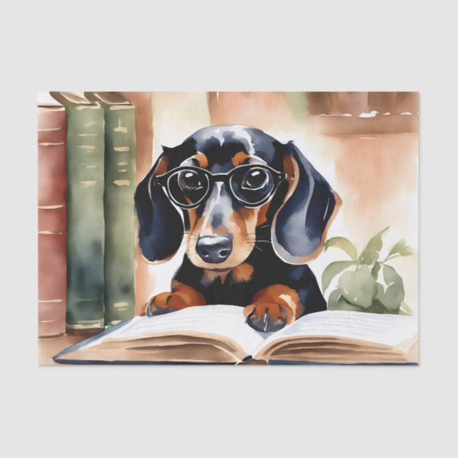 Papel De Seda Dachshund em Arte de Aquarela (Frente )