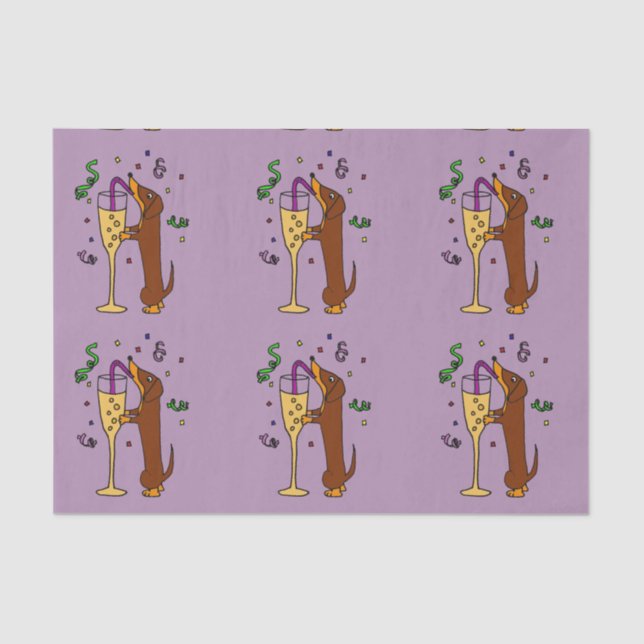 Papel De Seda Dachshund engraçado que bebe Champagne (Frente )