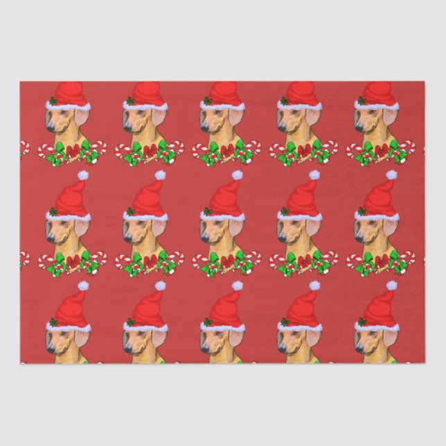 Papel De Seda Dachshund no Natal de Santa Hat (Frente )