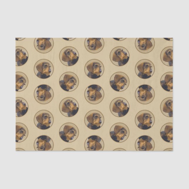Papel De Seda Dachshund Painting Black & Tan Dog Art cabelado (Frente )