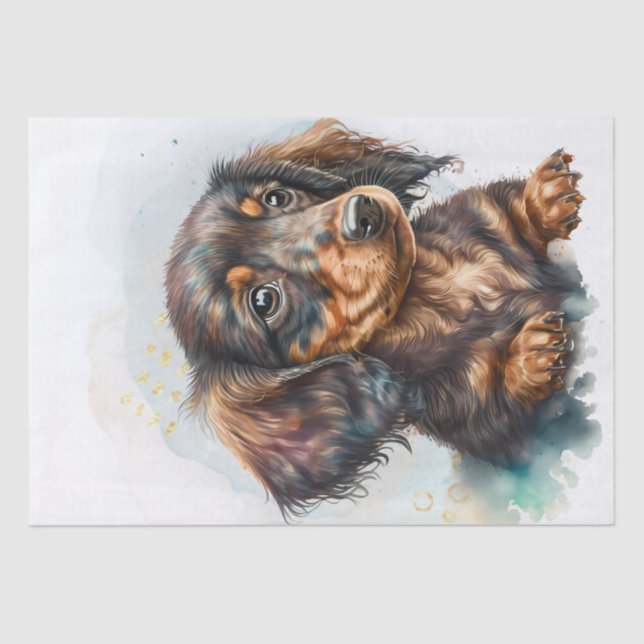 Papel De Seda Dachshund Puppy Watercolor (Frente )