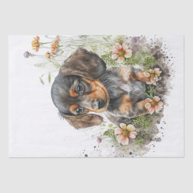 Papel De Seda Dachshund Puppy Watercolor (Frente )