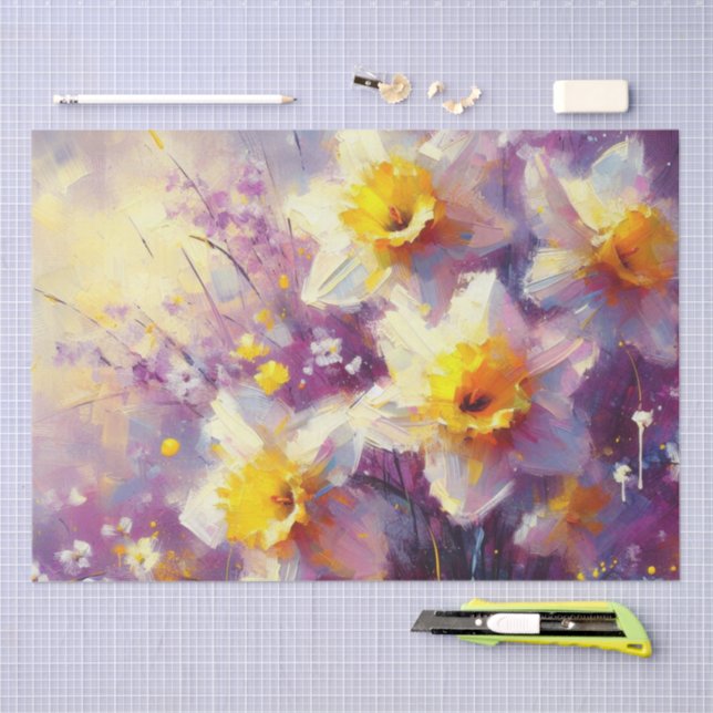 Papel De Seda Daffodil Descamação Amarelo Púrpura Floral (Arte )