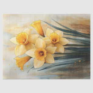 Papel De Seda Daffodils Amarelos na Decoupage de Aquarela