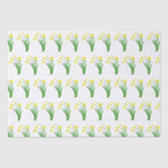 Papel De Seda Daffodils Watercolor Amarelo Primavera (Frente )