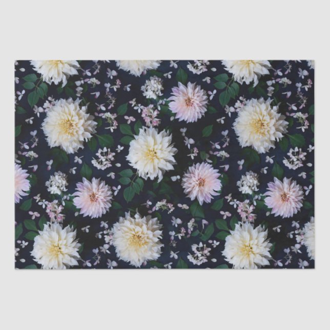 Papel De Seda Dahlia Flower Blooms blusa em preto (Frente )