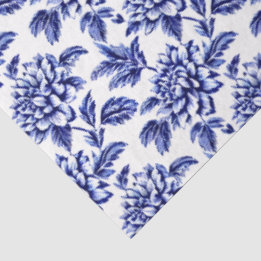 Papel De Seda Dahlias Azuis e Brancas Toile de Jouy