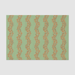 Papel De Seda Daisy Chain Wiggly Flower Stripes laranja em verde