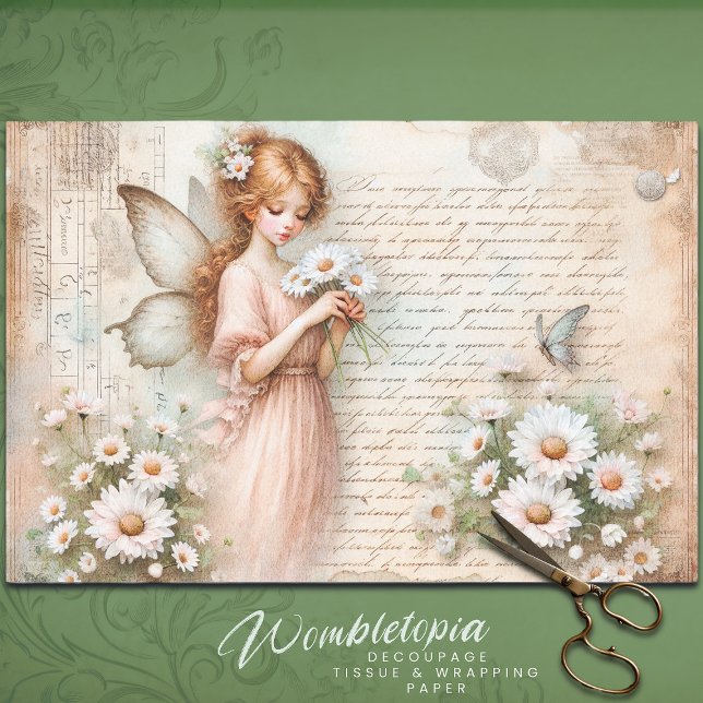 Papel De Seda Daisy Fairy & Butterfly Script Ephemera Decoupage (Criador carregado)
