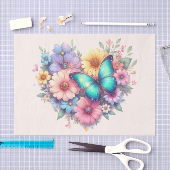 Papel De Seda Daisy Flowers with a Beautiful Butterfly (Arte )