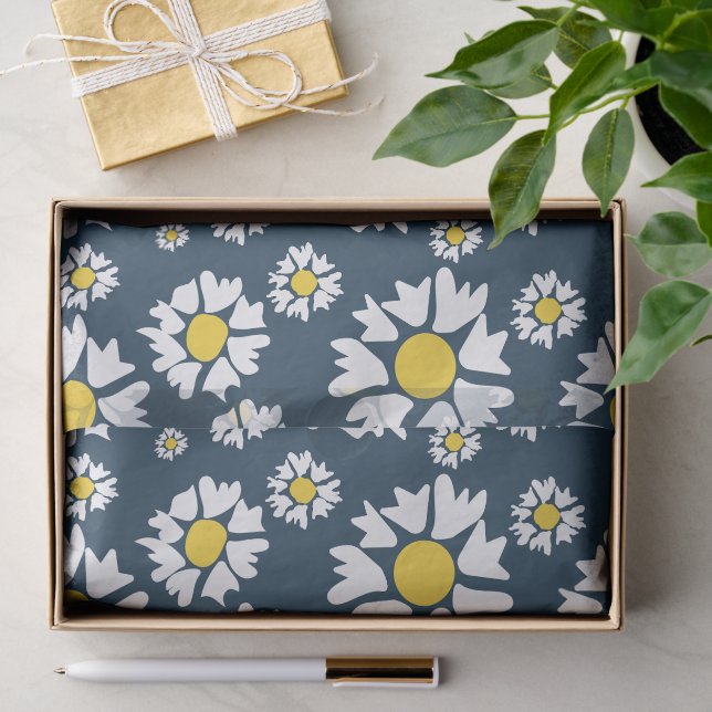 Papel De Seda Daisy Pattern, Floral Pattern, White Daisies (Presente)