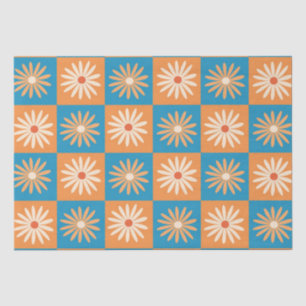 Papel De Seda Daisy Retro sobre Painéis de Verificação Azul e La