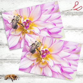 Papel De Seda Dália Branca E Rosa Com Abelhas De Bumble