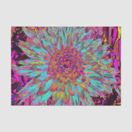 Papel De Seda Dália Decorativa do Abstrato Azul-Teal Psicodélico