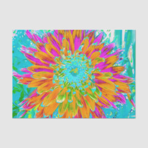 Papel De Seda Dália Decorativa Laranja Tropical e Rosa Quente