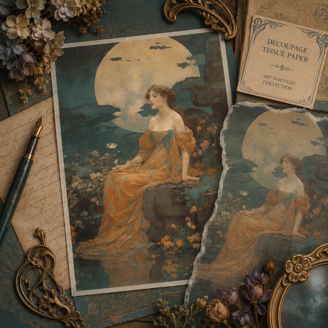 Papel De Seda Dama ao Luar, Decoupage Art Nouveau (Criador carregado)