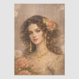 Papel De Seda Dama da Era Vitoriana Estilo de Retrato Rosa Doura