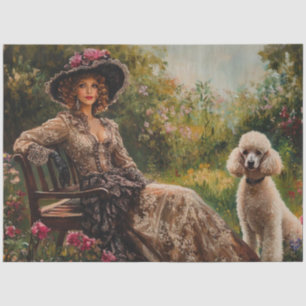 Papel De Seda Dama da Vintage em Jardim e Poodle Padrão