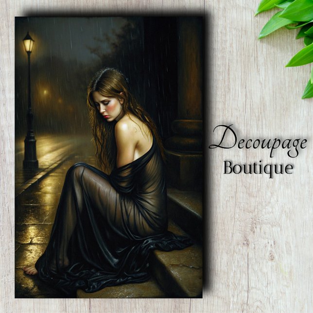 Papel De Seda Dama de Preto Romance Gótico Decoupagem (Lady In Black Gothic Romance Decoupage Tissue Paper)