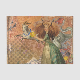 Papel De Seda Dama do Renascimento Capricórnio Fantasia Vintage