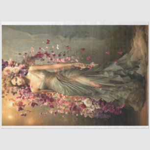 Papel De Seda Dama em Verde, Retrato e Arte Floral Vibrante