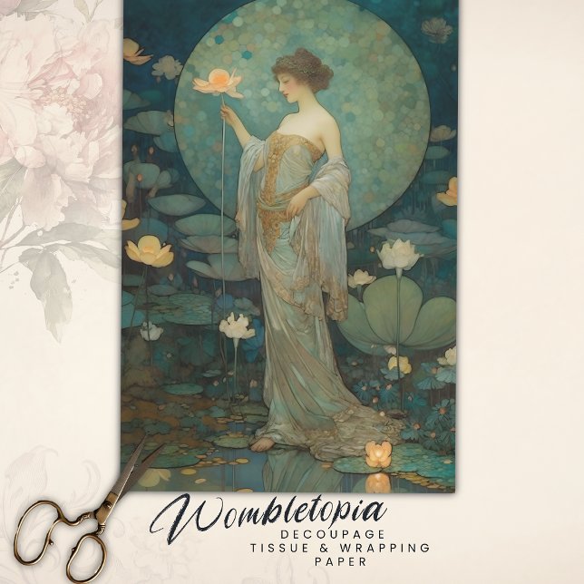 Papel De Seda Dama Encantada em uma Decoupage do Jardim de Lótus (Criador carregado)