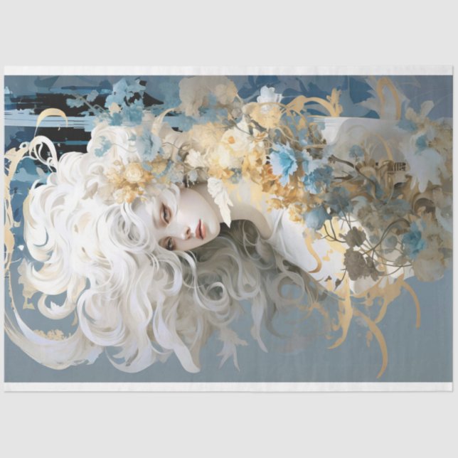 Papel De Seda Dama exótica com decodificação de cabelo branco (Frente )