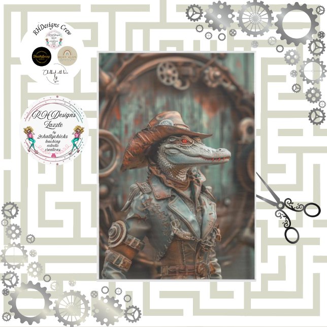 Papel De Seda Dama Gator Decoupage Steampunk Vitoriano Ocidental (Criador carregado)