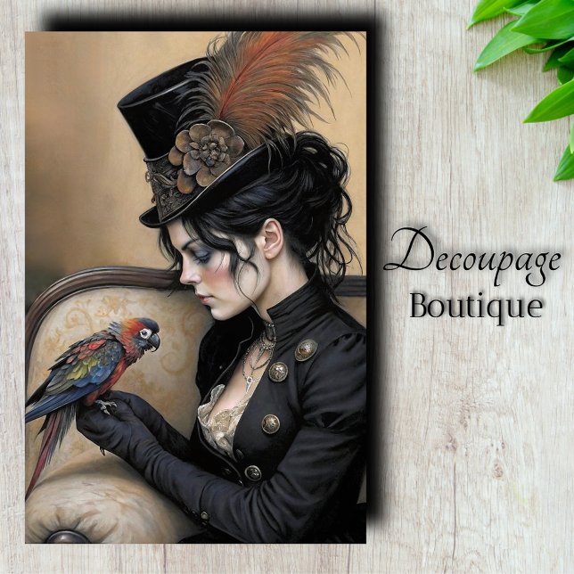Papel De Seda Dama Gótica Arara Decoupage (Gothic Lady Macaw Decoupage Tissue Paper)