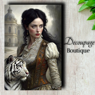 Papel De Seda Dama Gótica Decoupage Tigre Branco