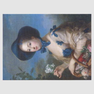Papel De Seda Dama Vintage Com Chapéu Azul E Cesta De Flores